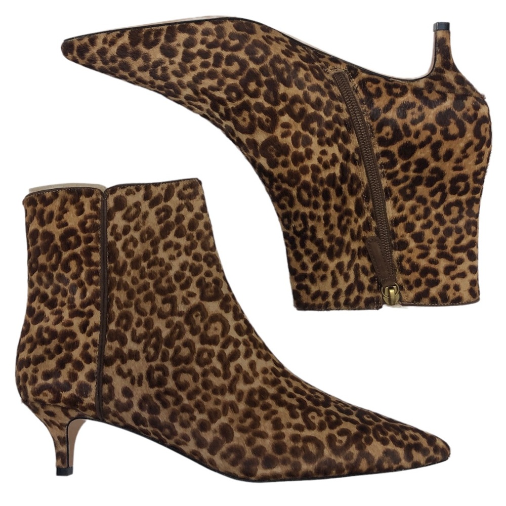 JCrew Leopard Print Calf Hair Leather Heel Ankle Boots